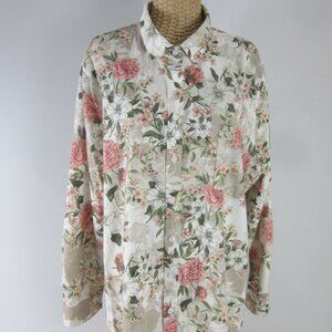 Chicos 4 Womens 20 Ivory Pink Floral Polished Cotton Spandex LS Blouse Shirt  52